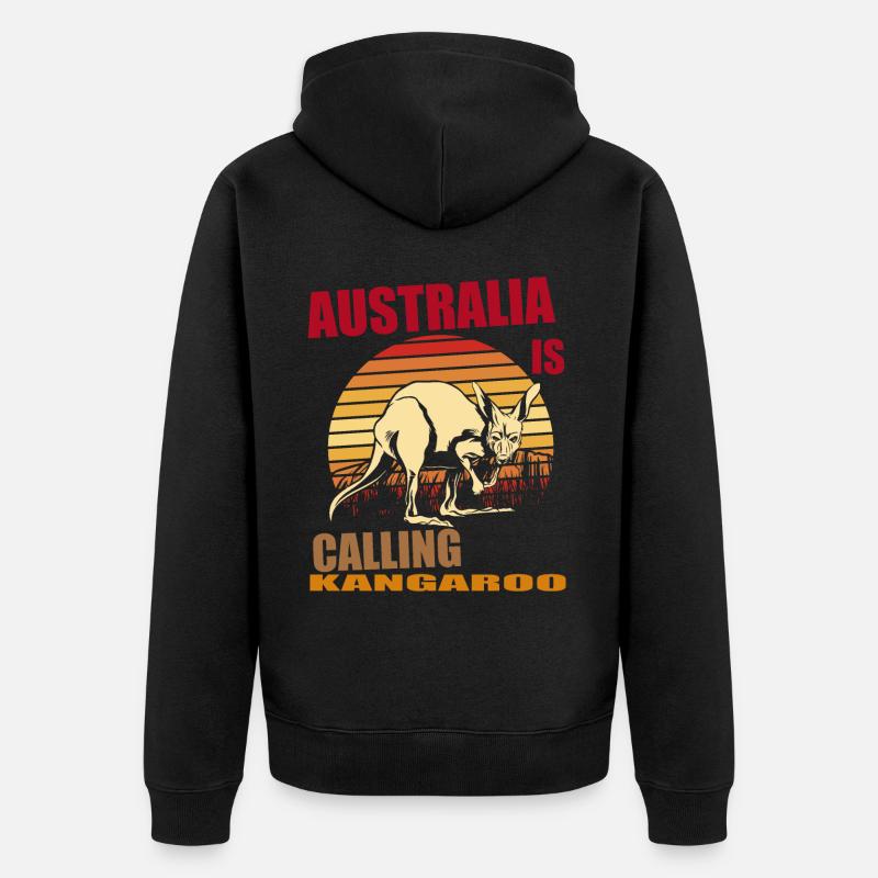 Känguru Retro Australien Calling Outback - Unisex Premium Bio Zip Hoodie - Schwarz