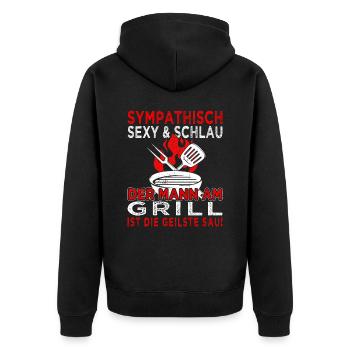 Der Mann am Grill - Fleisch - Grillen - Steak - Unisex Premium Bio Zip Hoodie - Schwarz - Hinten - Nico (187cm)