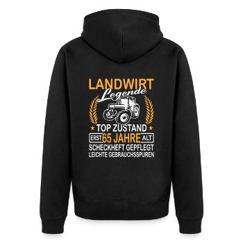 Landwirt Legende Top Zustand erst 65 Jahre alt - Unisex Premium Bio Zip Hoodie - Schwarz - Hinten - Nico (187cm)