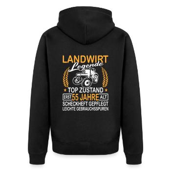Landwirt Legende Top Zustand erst 55 Jahre alt - Unisex Premium Bio Zip Hoodie - Schwarz - Hinten - Nico (187cm)