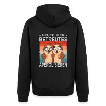 Betreutes Aperolisieren - Faultiere - Cocktail - Unisex Premium Bio Zip Hoodie - Schwarz - Hinten - Nico (187cm)