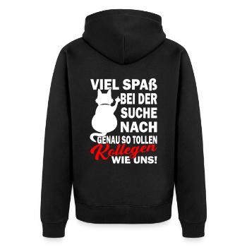 Wir werden dich vermissen - Kollegen - Jobwechsel - Unisex Premium Bio Zip Hoodie - Schwarz - Hinten - Nico (187cm)