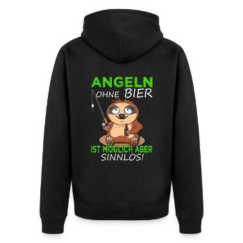 Angeln ohne Bier ist möglich aber sinnlos - Angler - Unisex Premium Bio Zip Hoodie - Schwarz - Hinten - Nico (187cm)