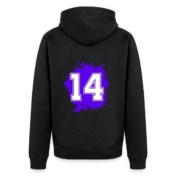 14 Zahl Klecks - Unisex Premium Bio Zip Hoodie - Schwarz - Hinten - Nico (187cm)