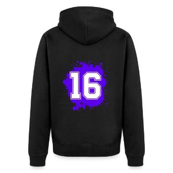 16 Zahl Klecks - Unisex Premium Bio Zip Hoodie - Schwarz - Hinten - Nico (187cm)
