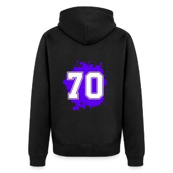 70 Zahl Klecks - Unisex Premium Bio Zip Hoodie - Schwarz - Hinten - Nico (187cm)