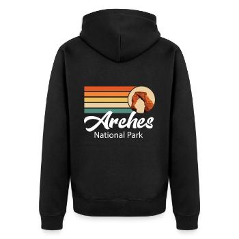 Parc national des Arches dans l’Utah Souvenir Camping Canyo - Veste à capuche bio Premium Unisexe - noir - Dos - Nico (187cm)