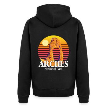Nationalpark Arches in Utah mit Canyons Mountains - Unisex Premium Bio Zip Hoodie - Schwarz - Hinten - Nico (187cm)