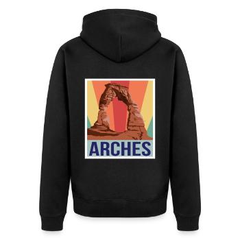 Arches Souvenir Nationalpark Moab Canyon Souvenir - Unisex Premium Bio Zip Hoodie - Schwarz - Hinten - Nico (187cm)
