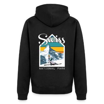 Schweizer Nationalpark Souvenir Schweiz Berge - Unisex Premium Bio Zip Hoodie - Schwarz - Hinten - Nico (187cm)