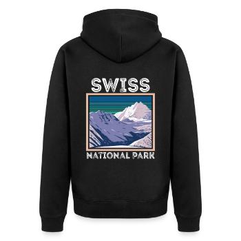 Nationalpark Souvenir Schweizer Alpen Schweiz Berg - Unisex Premium Bio Zip Hoodie - Schwarz - Hinten - Nico (187cm)