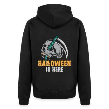 Halloween-Sensenmann-Engel des Todes - Unisex Premium Bio Zip Hoodie - Schwarz - Hinten - Nico (187cm)