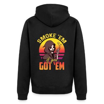 Lustiges Sensenmann-Engel des Todes Sense-Hallowee - Unisex Premium Bio Zip Hoodie - Schwarz - Hinten - Nico (187cm)