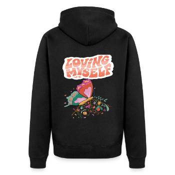 Loving Butterfly Motivational Saying with Butterfl - Unisex Premium Bio Zip Hoodie - Schwarz - Hinten - Nico (187cm)