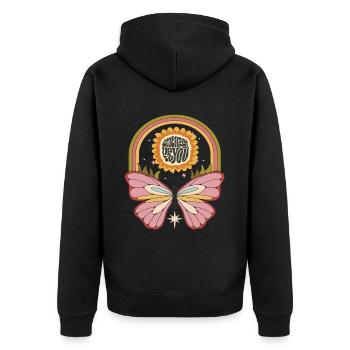 Hippie Sunflower Butterfly Motivational Saying But - Unisex Premium Bio Zip Hoodie - Schwarz - Hinten - Nico (187cm)