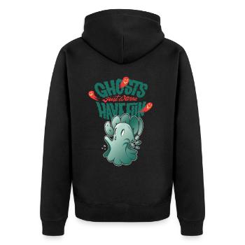 Geist will nur Spaß haben Halloween-Party-Albtraum - Unisex Premium Bio Zip Hoodie - Schwarz - Hinten - Nico (187cm)