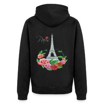 Eiffel Tower Blooms Paris with Rose French Franks - Unisex Premium Organic Zip Hoodie - black - Back - Nico (187cm)