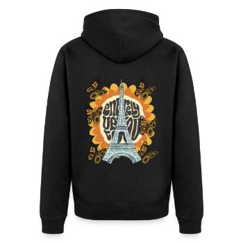Eiffelturm-Sonnenblume-Paris-Schmetterling-Franzos - Unisex Premium Bio Zip Hoodie - Schwarz - Hinten - Nico (187cm)
