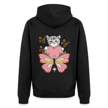 Chat avec Cœur-Tournesol-Amour-Chat-Papillon - Veste à capuche bio Premium Unisexe - noir - Dos - Nico (187cm)