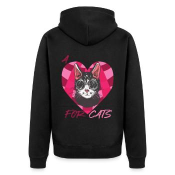 Liebes-Katzen-Kätzchen mit Herz-Katzen-Liebes-cool - Unisex Premium Bio Zip Hoodie - Schwarz - Hinten - Nico (187cm)