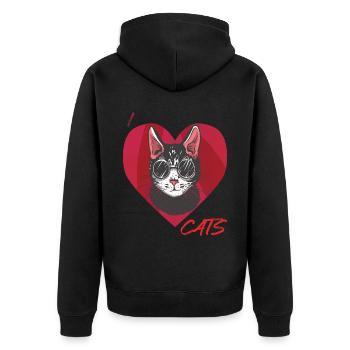 Ich liebe Katzen-Kätzchen-Herz-Bengal-Katze Kater- - Unisex Premium Bio Zip Hoodie - Schwarz - Hinten - Nico (187cm)