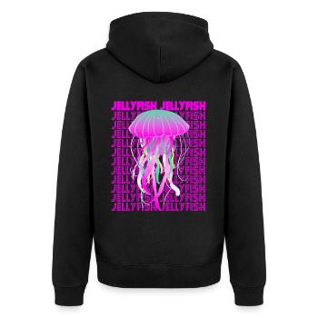 Qualle Retro Ocean Life Sea Fish Animals - Unisex Premium Bio Zip Hoodie - Schwarz - Hinten - Nico (187cm)