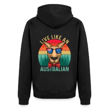 Cool Kangaroo Australia Kangaroos Retro Hinterland - Unisex Premium Organic Zip Hoodie - black - Back - Nico (187cm)