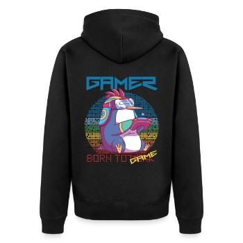 Gamer Cute Penguin Video Games Born To Gaming - Unisex Premium Bio Zip Hoodie - Schwarz - Hinten - Nico (187cm)