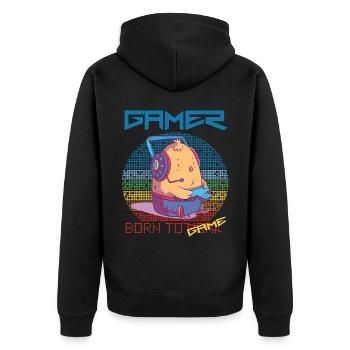 Gamer Funny Chick Video Games Born To Gaming Retro - Unisex Premium Organic Zip Hoodie - black - Back - Nico (187cm)