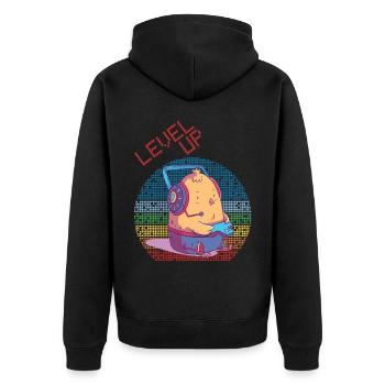 Level Up Gamer Video Games Retro Vintage Gaming Ch - Unisex Premium Bio Zip Hoodie - Schwarz - Hinten - Nico (187cm)