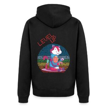 Level Up Gamer Video Games Retro Vintage Gaming Hi - Unisex Premium Bio Zip Hoodie - Schwarz - Hinten - Nico (187cm)
