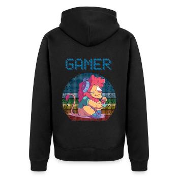 Gamer Retro Video Games Vintage Gaming Funny Lion - Unisex Premium Bio Zip Hoodie - Schwarz - Hinten - Nico (187cm)