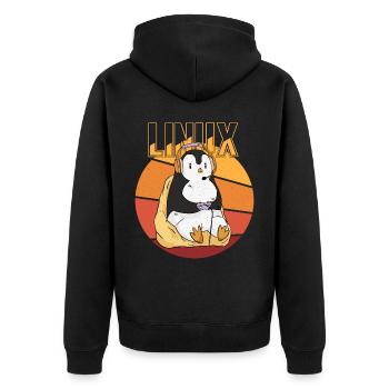 Gamer Penguin Linux Root Party Nerd Programmer Com - Unisex Premium Organic Zip Hoodie - black - Back - Nico (187cm)