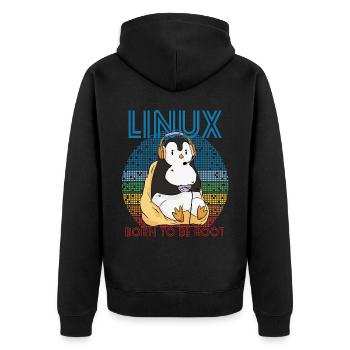Gamer Root Retro Penguin Linux Nerd Programmer Gee - Unisex Premium Bio Zip Hoodie - Schwarz - Hinten - Nico (187cm)
