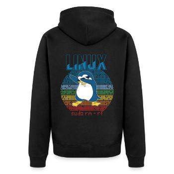 Linux sudo root geek admin pingouin nerd programmeur - Veste à capuche bio Premium Unisexe - noir - Dos - Nico (187cm)
