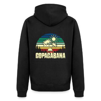 Rio Beach Copacabana Urlaub Palmen Sommersonne Bra - Unisex Premium Bio Zip Hoodie - Schwarz - Hinten - Nico (187cm)