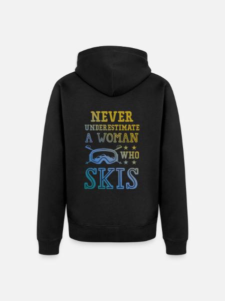don't underestimate a ski woman - Unisex Premium Organic Zip Hoodie - black