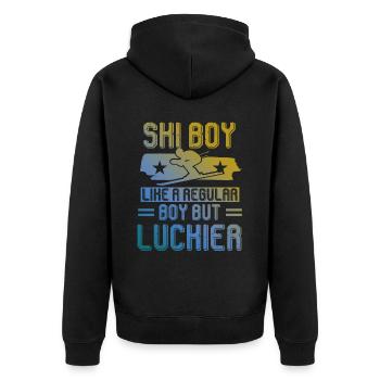 ski junge - Unisex Premium Bio Zip Hoodie - Schwarz - Hinten - Nico (187cm)
