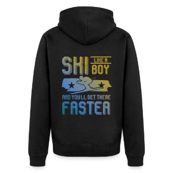 ski junge - Unisex Premium Bio Zip Hoodie - Schwarz - Hinten - Nico (187cm)