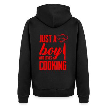 junge liebt kochen - Unisex Premium Bio Zip Hoodie - Schwarz - Hinten - Nico (187cm)