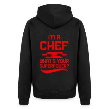 kochen koch superpower - Unisex Premium Bio Zip Hoodie - Schwarz - Hinten - Nico (187cm)