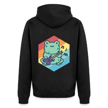 Mignon Guitariste-Grenouille-Guitare-Rock-Guitare-Musici - Veste à capuche bio Premium Unisexe - noir - Dos - Nico (187cm)