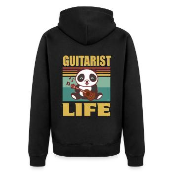 Gitarre Niedlicher Panda-Gitarrist Rockgitarren-Gi - Unisex Premium Bio Zip Hoodie - Schwarz - Hinten - Nico (187cm)
