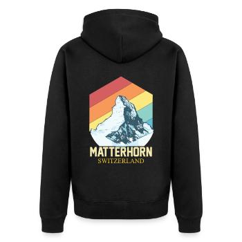 Matterhorn Alpen Schweiz Souvenir Zermatt Skifahre - Unisex Premium Bio Zip Hoodie - Schwarz - Hinten - Nico (187cm)