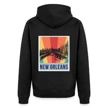 New Orleans Souvenir Carnaval Bourbon Street Louis - Veste à capuche bio Premium Unisexe - noir - Dos - Nico (187cm)