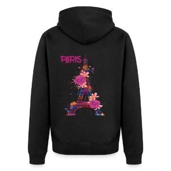 Paris-Roses-Tour Eiffel-Souvenir-France-Français - Veste à capuche bio Premium Unisexe - noir - Dos - Nico (187cm)
