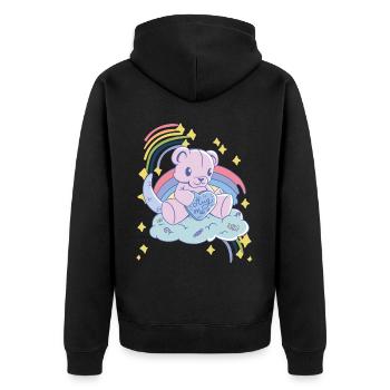 Rainbow Hug Me Cute Teddy Love Hug Dealer Cute Ted - Unisex Premium Bio Zip Hoodie - Schwarz - Hinten - Nico (187cm)