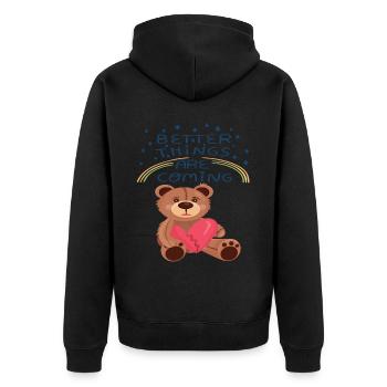 Teddy Broken Heart Teddy Bear Better Things are co - Unisex Premium Bio Zip Hoodie - Schwarz - Hinten - Nico (187cm)