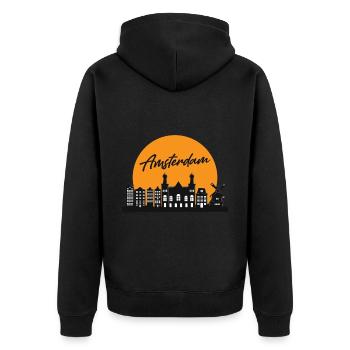 Amsterdam Skyline holländisches Souvenir-holländis - Unisex Premium Bio Zip Hoodie - Schwarz - Hinten - Nico (187cm)