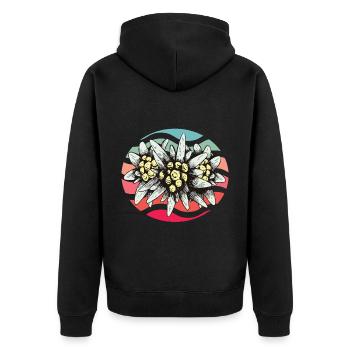 Edelweiss Vintage Schweiz Souvenir Wandern Alpen B - Unisex Premium Bio Zip Hoodie - Schwarz - Hinten - Nico (187cm)